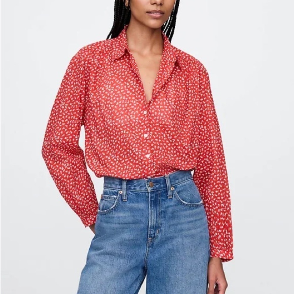 GAP Red Floral Button Down Shirt